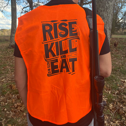 Blaze Orange Safety Vest for hunting with Christian message