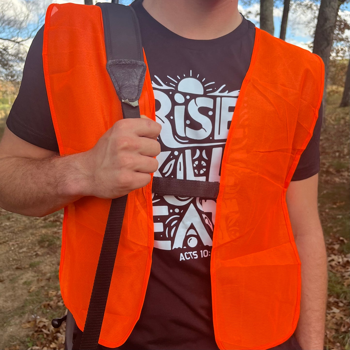 Blaze Orange Safety Vest for hunting with Christian message