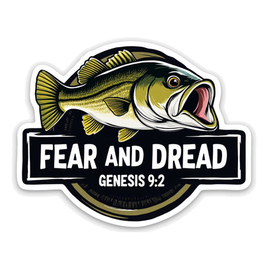 Christian fishing motto crest "Fear and Dread" based on Gen 9:12 in color