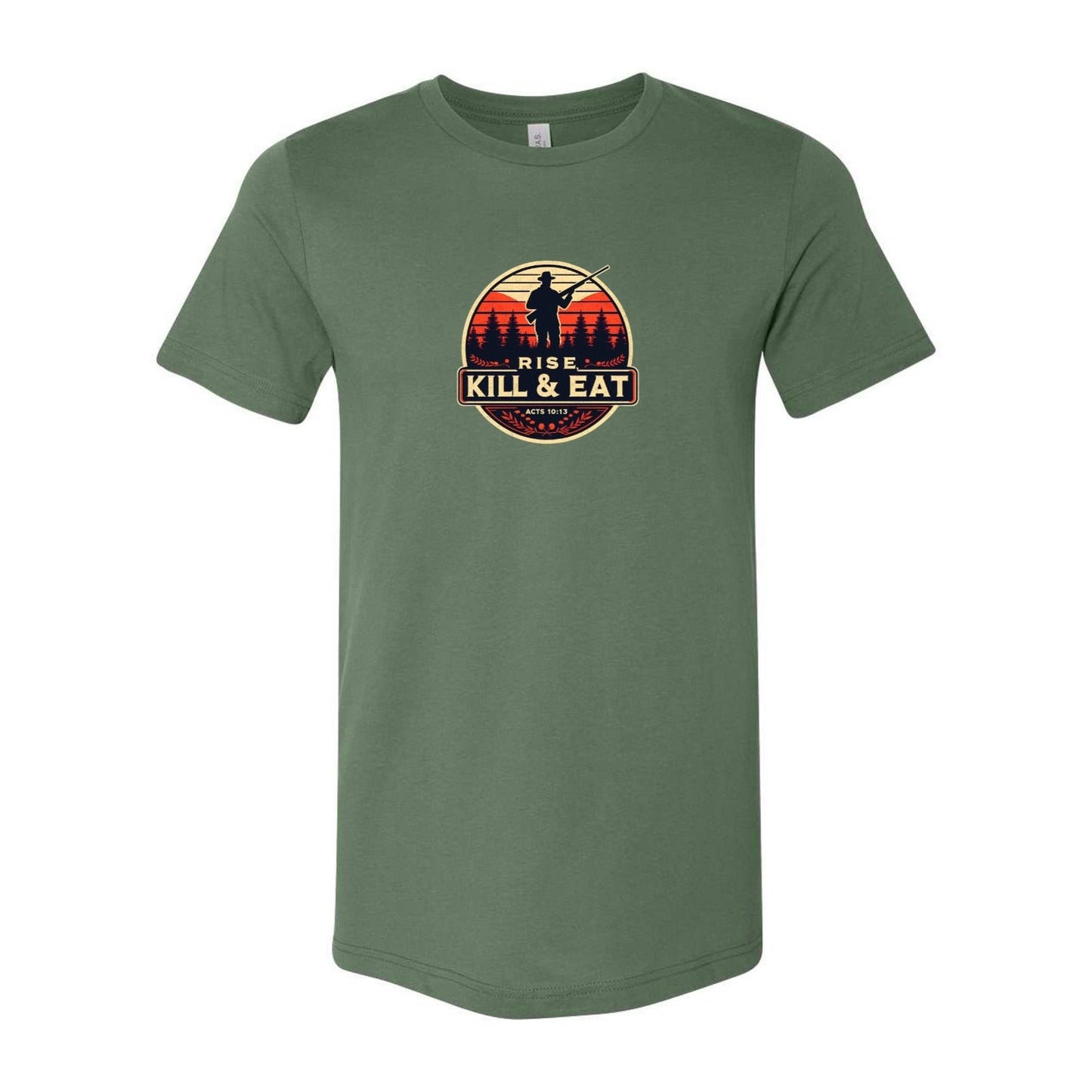 T-shirt: Christian hunting motto "Rise, Kill & Eat" from Acts 10:13